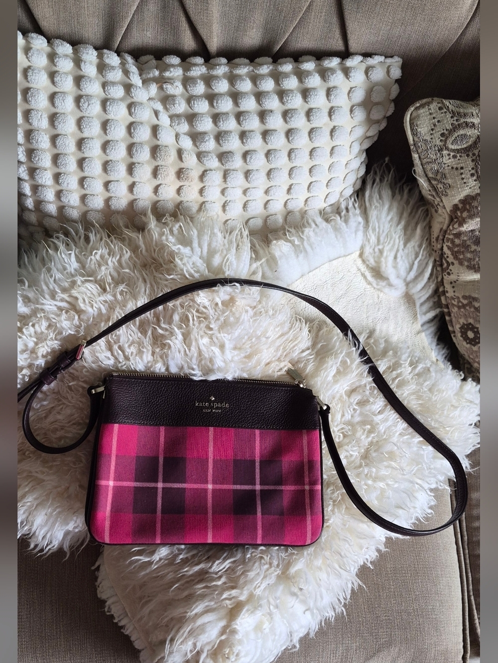 NEW Kate Spade Leila Plaid Triple Gusset Crossbody Bag - Picture 5 of 11